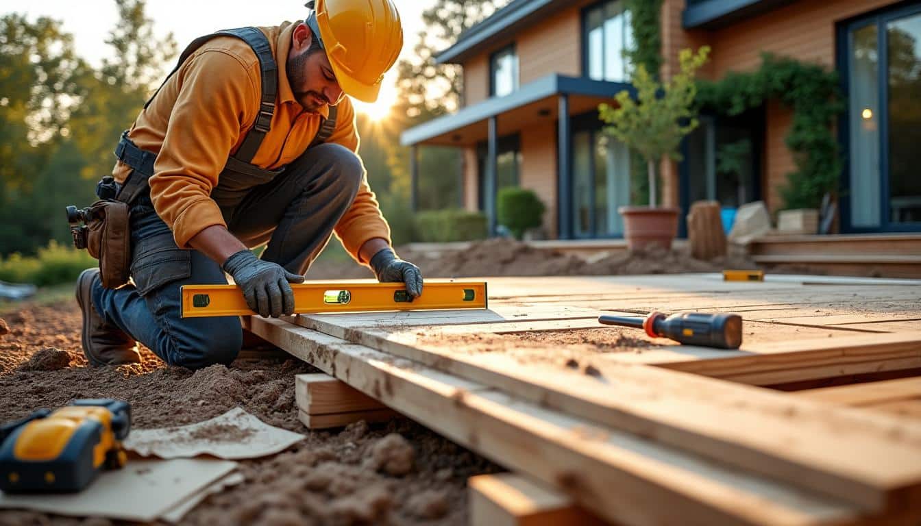 Illustration: Étapes de construction d’une terrasse en bois sur pilotis : guide pratique