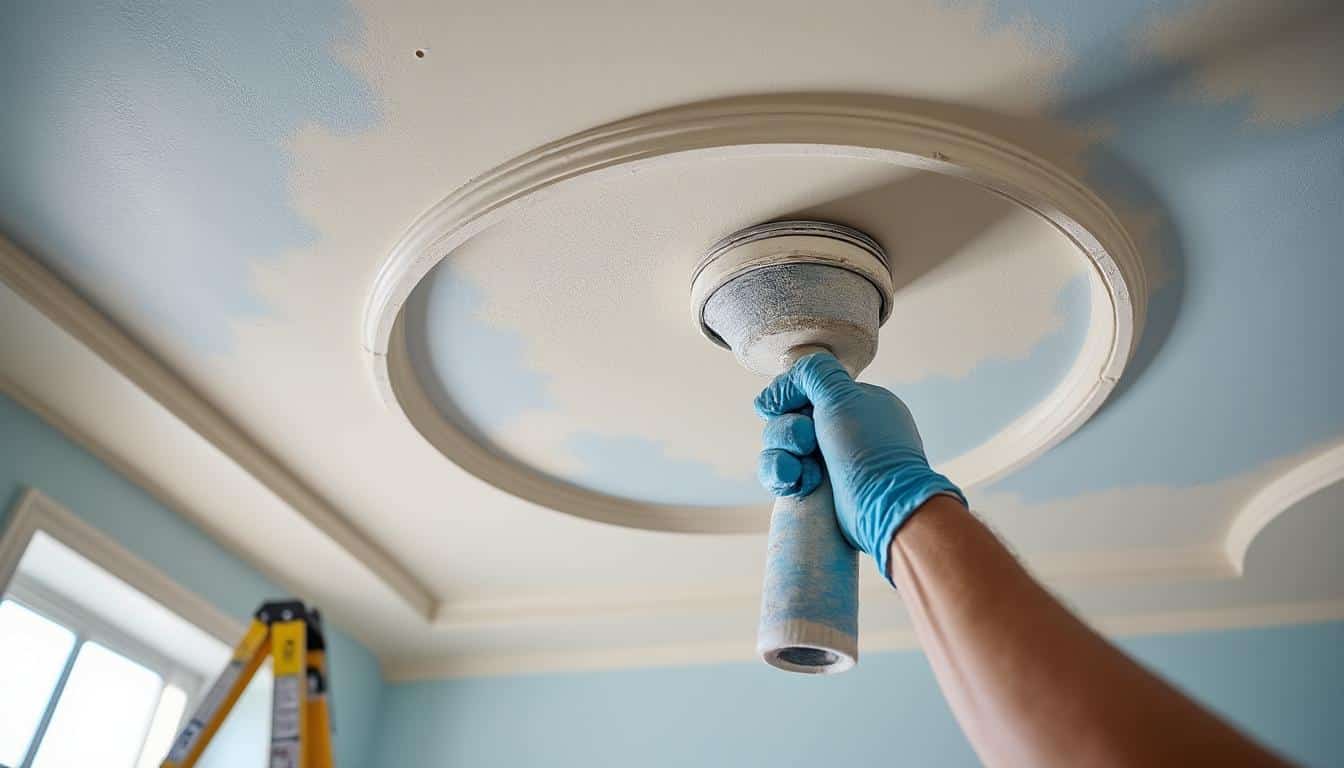 Illustration: Tous les avantages et limites de l’application de peinture au rouleau structuré sur un plafond