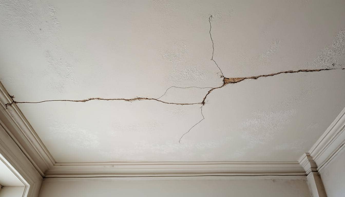 Illustration: Comprendre la peinture du plafond avec fissure fine et ragréage : causes, enjeux et typologies