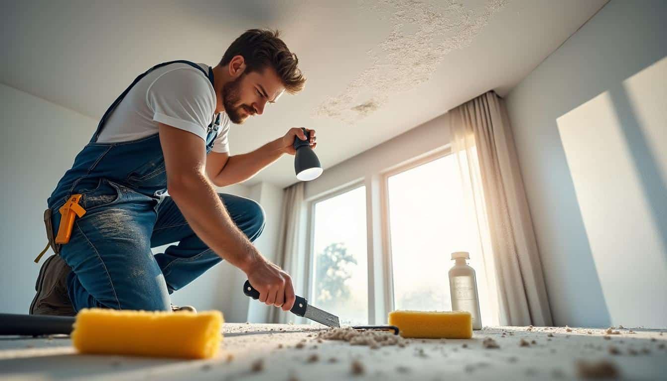 Illustration: Préparer un plafond fissuré pour la peinture : diagnostic, nettoyage et précautions