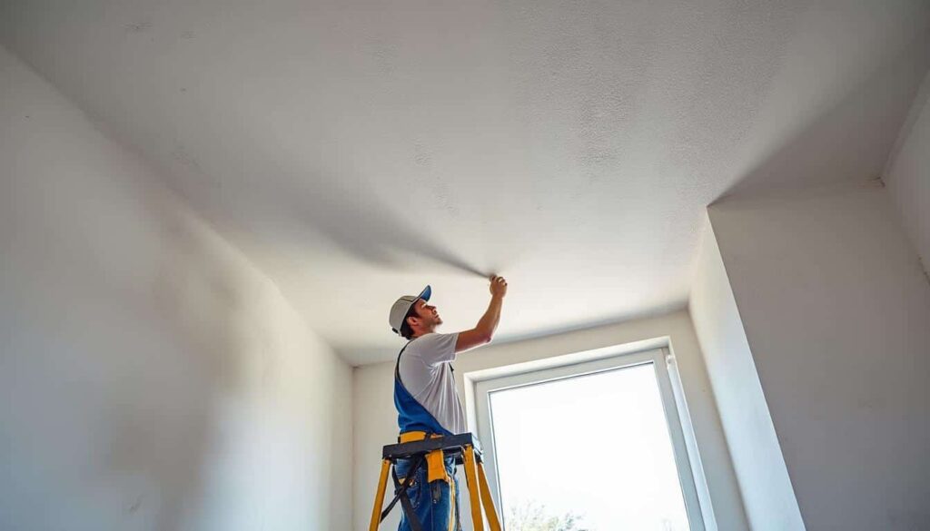Peinture de plafond : ponçage entrecouche et gestion de la poussière