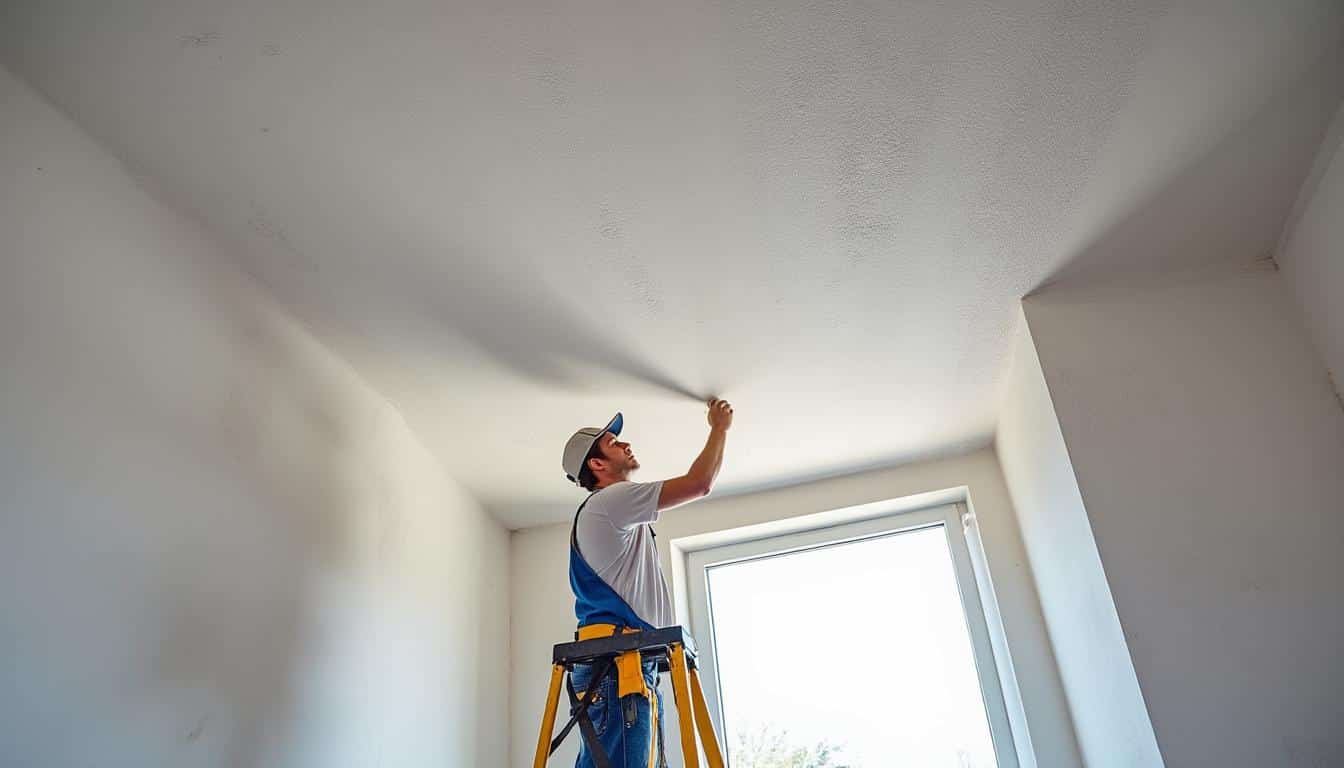 Peinture de plafond : ponçage entrecouche et gestion de la poussière