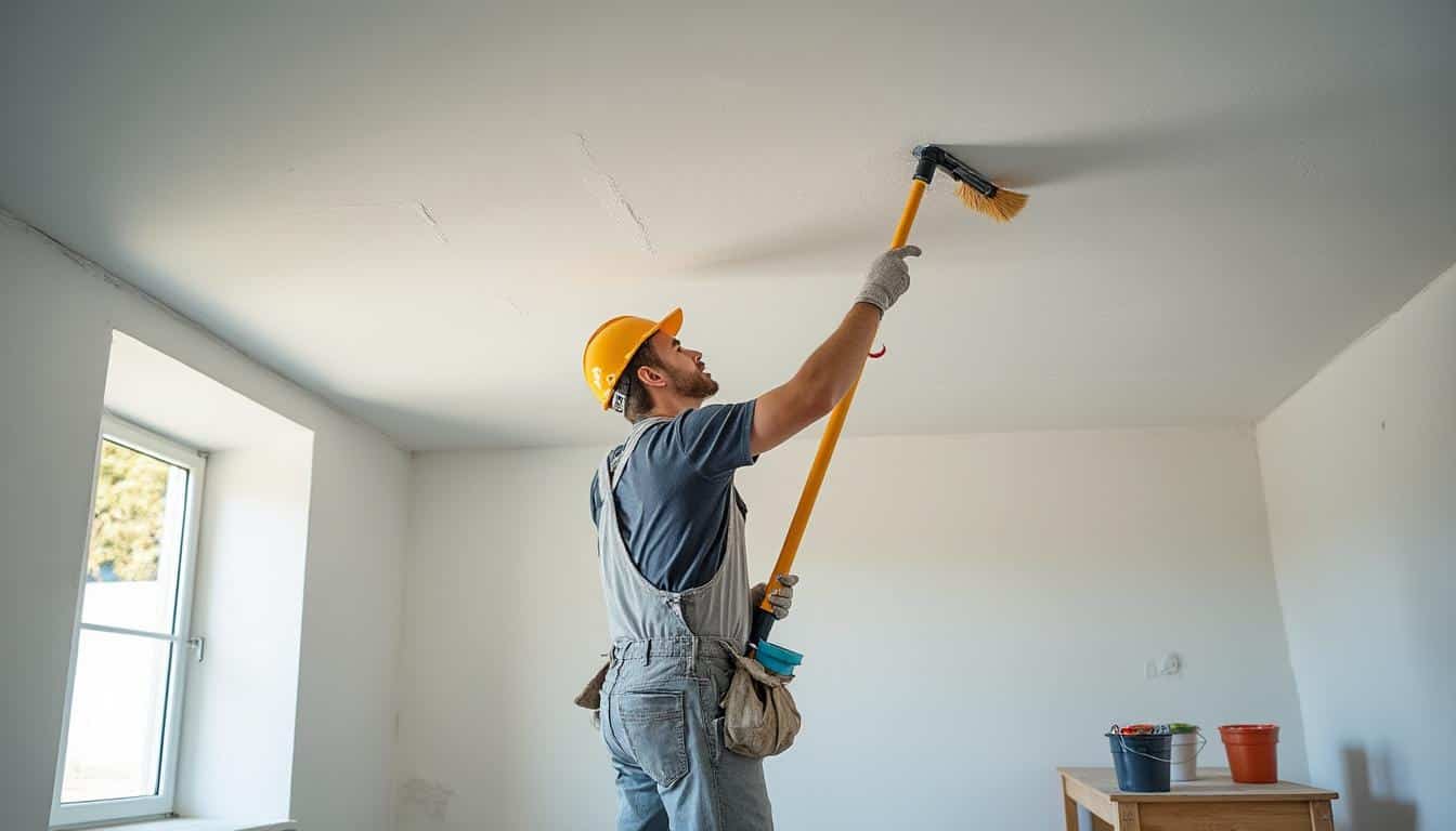 Illustration: Préparer un plafond avant d’appliquer une peinture pour éviter les traces et les reprises techniques