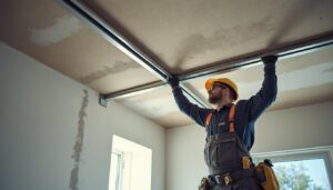 Pose de cloison avec rails au plafond : écart à respecter et astuces